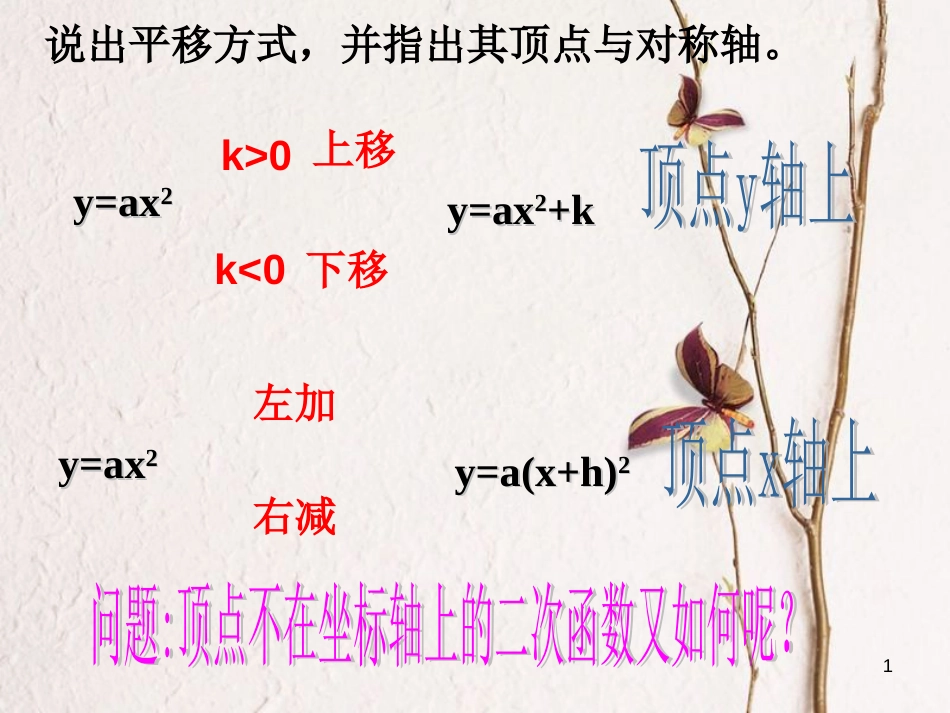 九年级数学上册 21.2.2.3 二次函数y=a(x+h)2+k的图象和性质课件 （新版）沪科版_第1页