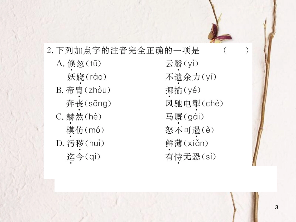 八年级语文下册 专题一 字音 字形习题课件 鄂教版_第3页