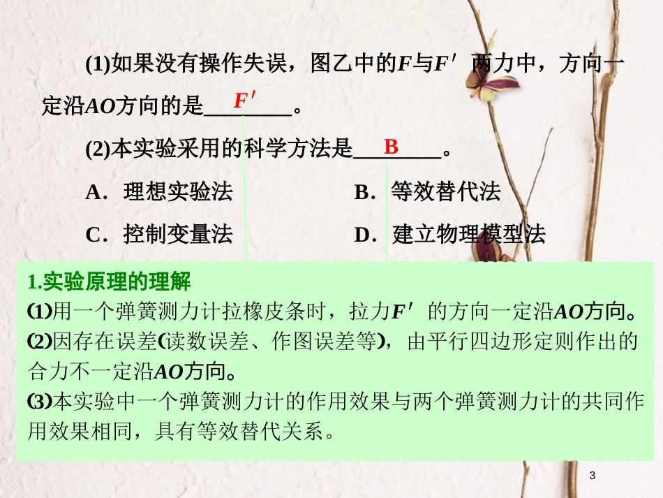2019届高考物理一轮复习 第二章 相互作用 实验三 验证力的平行四边形定则课件_第3页