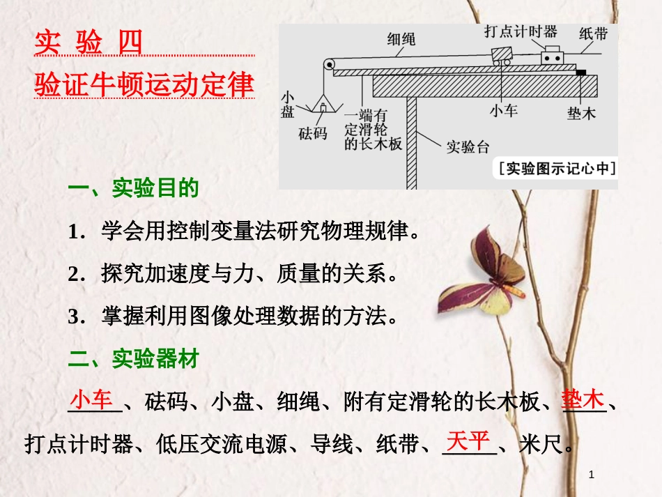 2019届高考物理一轮复习 第三章 牛顿运动定律 实验四 验证牛顿运动定律课件_第1页