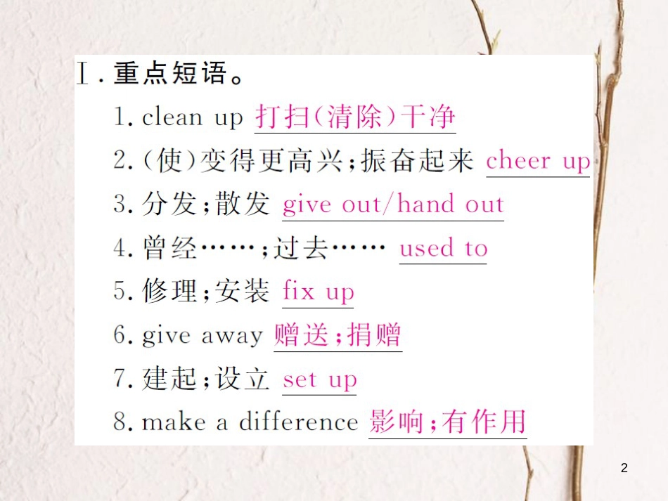 （贵州专版）八年级英语下册 Unit 2 I’ll help to clean up the city parks复习归纳作业课件 （新版）人教新目标版_第2页