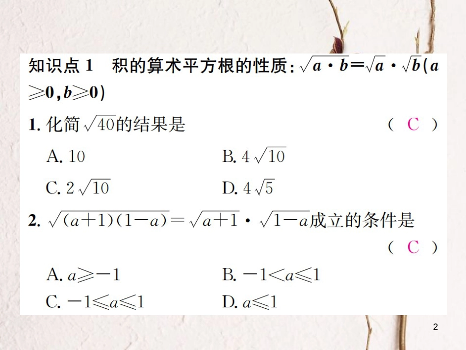 八年级数学上册 5.1 二次根式 第2课时 二次根式的化简习题课件 （新版）湘教版_第2页