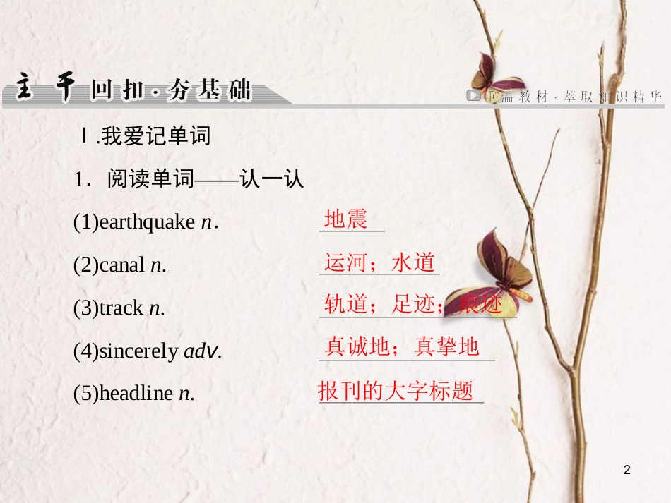 版高考英语大一轮复习 第1部分 模块复习方略 Unit 4 Earthquakes课件 新人教版必修1_第2页
