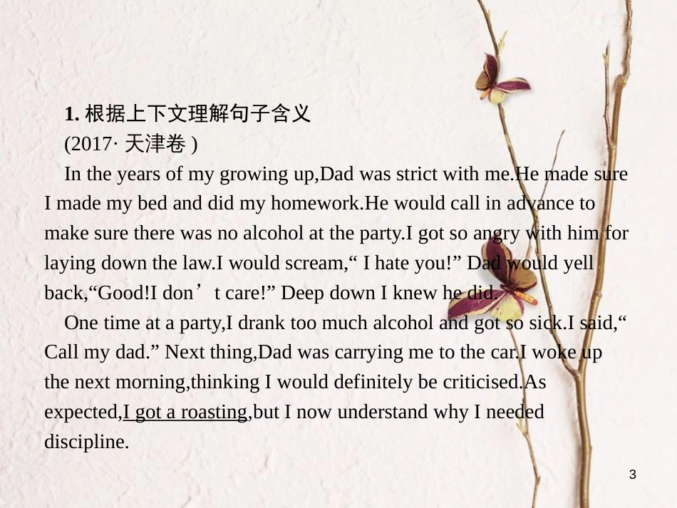 （新课标）天津市高考英语二轮复习 第四部分 阅读表达 专题二十 解释画线单词或句子意思课件_第3页