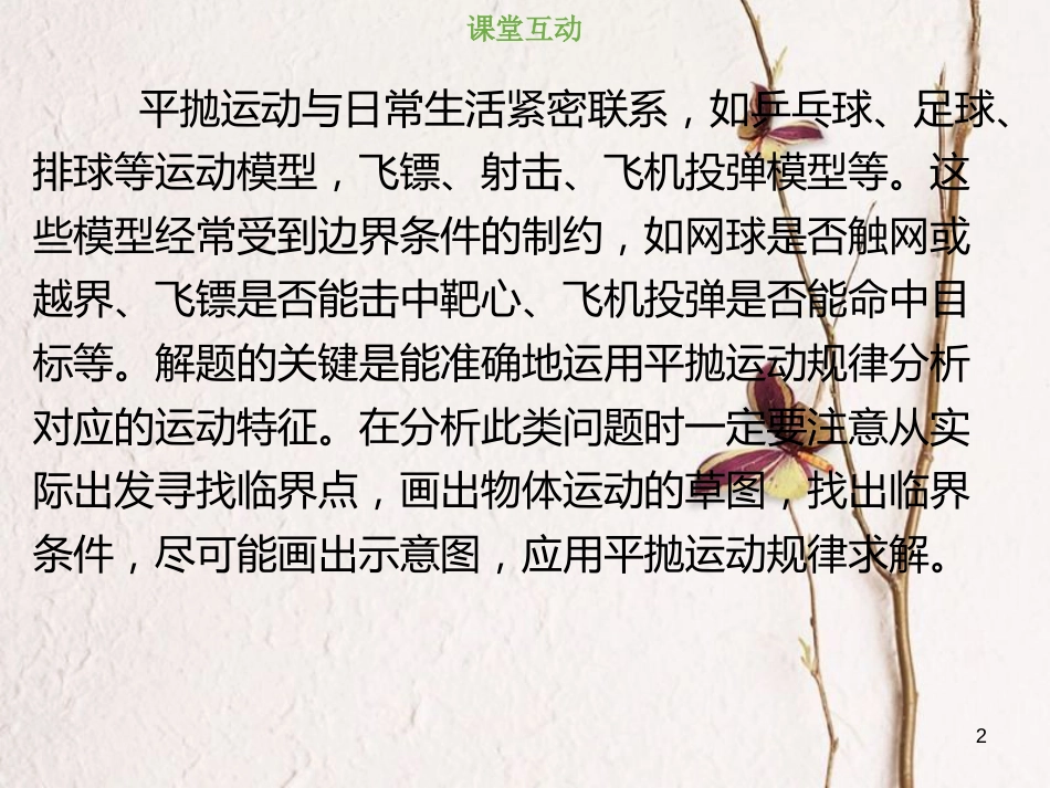 2019版高考物理总复习 第四章 曲线运动 万有引力与航天 4-2-4 核心素养培养 体育运动中的平抛运动问题课件_第2页