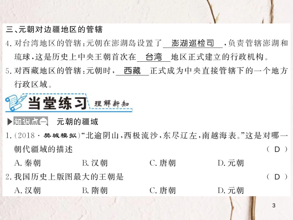 （北部湾专版）七年级历史下册 第二单元 辽宋夏金元时期：民族关系发展和社会变化 第11课 元朝的统治习题课件 新人教版_第3页