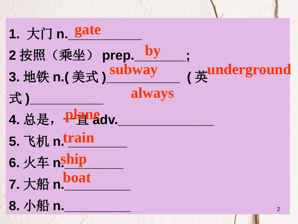 七年级英语下册 Unit 5 Our school life Topic 1 I usually come to school by subway Section A同步课件 （新版）仁爱版_第2页