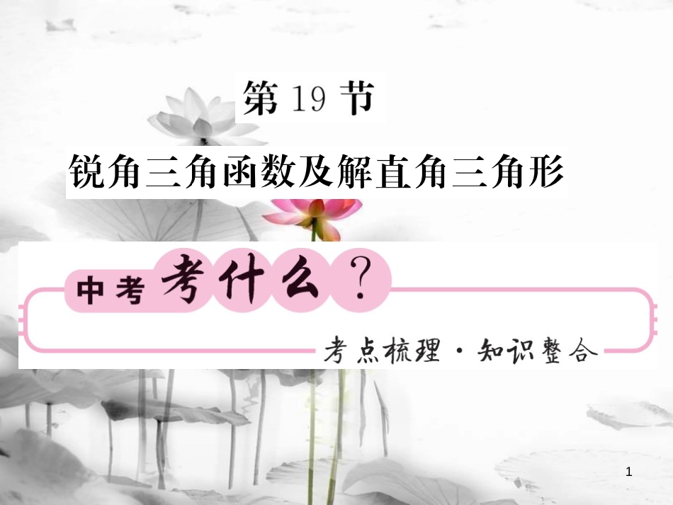 春中考数学总复习 第一轮 同步演练 夯实基础 第二部分 图形与空间 第4章 图形的初步认识与三角形 第19节 锐角三角形及解直角三角形课件 新人教版_第1页