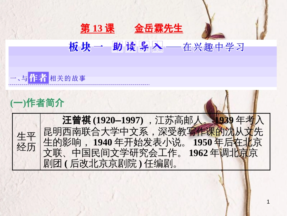 （浙江专用）高中语文 第四专题 第13课 金岳霖先生课件 苏教版必修2_第1页