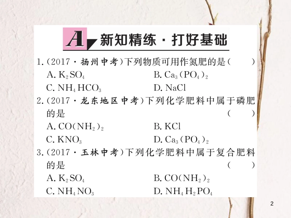 （通用）九年级化学下册 第11单元 盐 化肥 课题2 化学肥料课件 （新版）新人教版_第2页