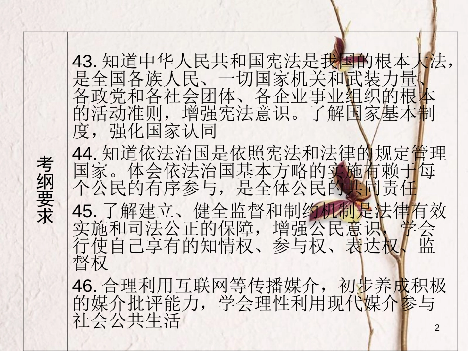 广东省年中考政治 第2部分 夯实基础 模块三 我与国家和社会 第七单元 积极适应社会的发展 第19课 依法治国 有序参与精讲课件_第2页