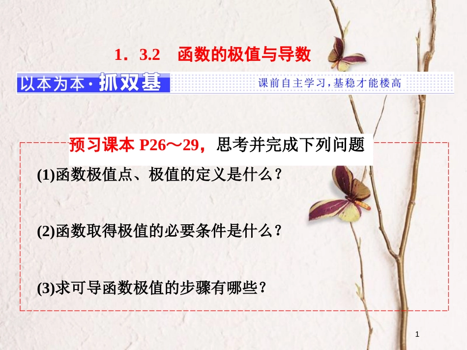 高中数学 第一章 导数及其应用 1.3 导数在研究函数中的应用 1.3.2 函数的极值与导数课件 新人教A版选修2-2_第1页