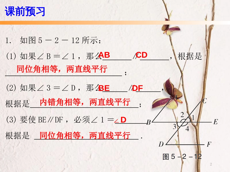 七年级数学下册 第五章 相交线与平行线 5.2 平行线及其判定 5.2.2 平行线的判定 第1课时 平行线的判定（二）课件 （新版）新人教版_第2页