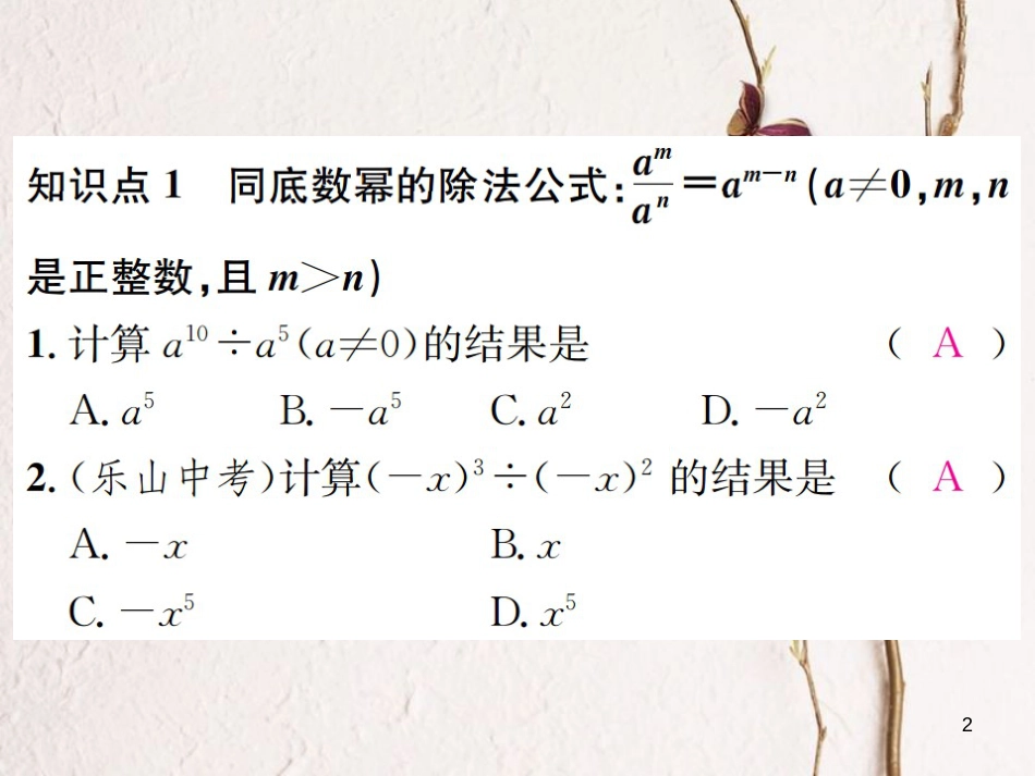 八年级数学上册 1.3 整数指数幂 1.3.1 同底数幂的除法习题课件 （新版）湘教版_第2页