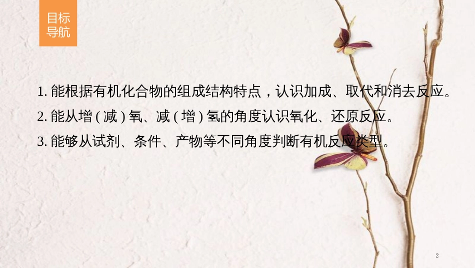 高中化学 第二章 官能团与有机化学反应 烃的衍生物 第1节 有机化学反应类型 第1课时 有机化学反应的主要类型同步备课课件 鲁科版选修5_第2页