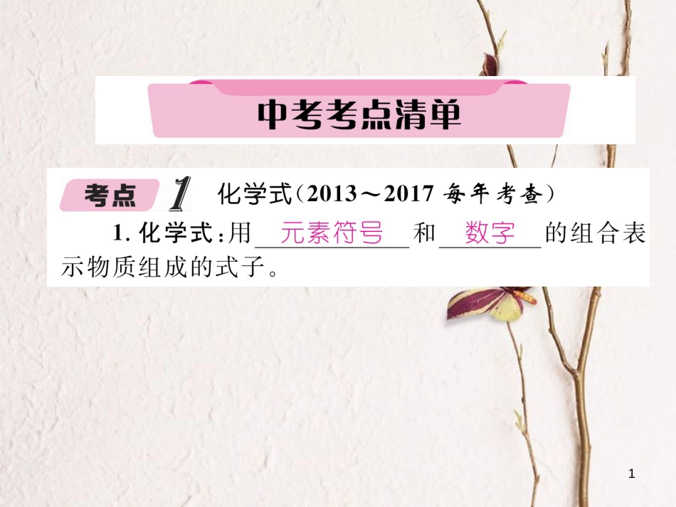 （青海专版）中考化学复习 第1编 教材知识梳理篇 第4单元 自然界的水 课时2 化学式和化合价中考考点清单（精讲）课件_第1页