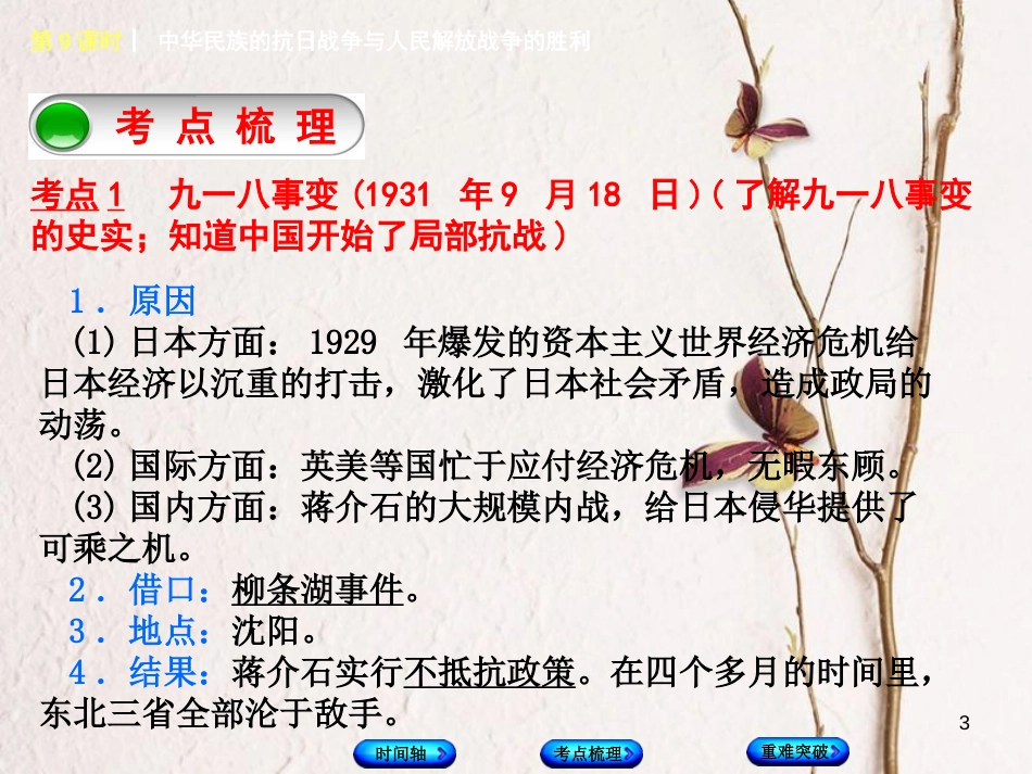 福建省中考历史复习 第一部分 教材梳理篇 第2单元 中国近代史 第9课时 中华民族的抗日战争与人民解放战争的胜利课件_第3页