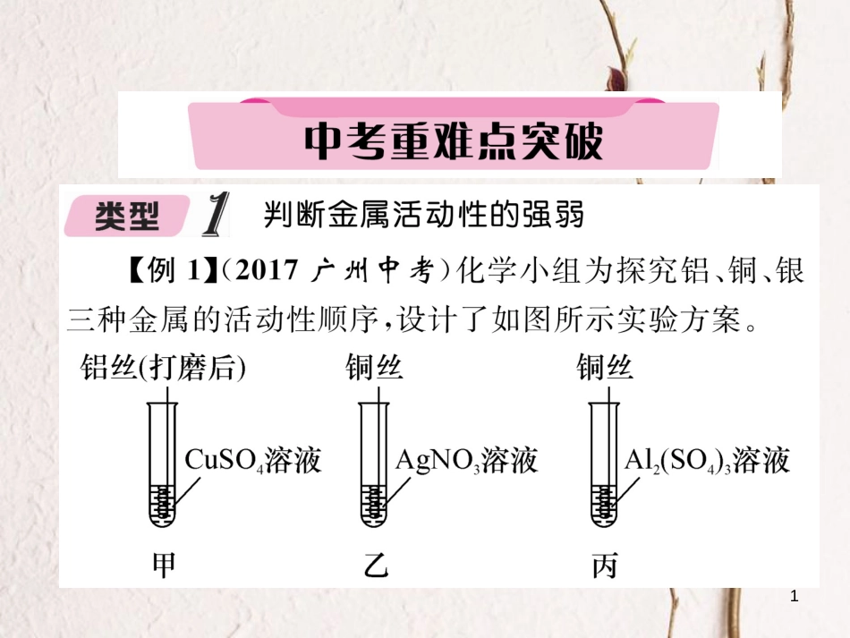（青海专版）中考化学复习 第1编 教材知识梳理篇 第8单元 金属和金属材料 课时2 金属的化学性质中考重难点突破（精讲）课件_第1页