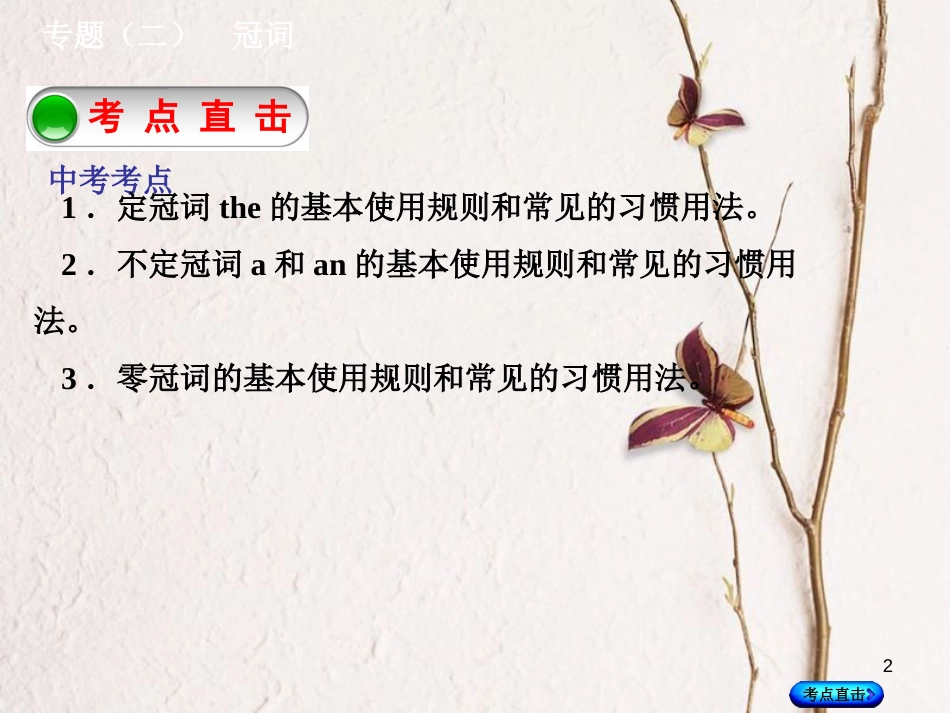 湖南省中考英语总复习 第二部分 语法点击 专题（二）冠词课件 人教新目标版_第2页