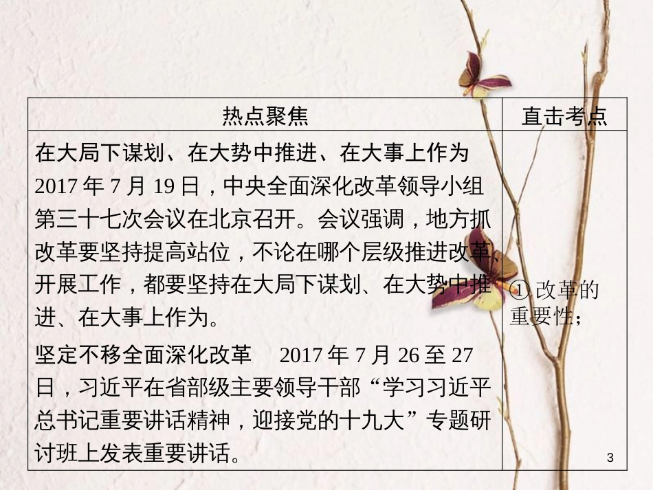 安徽省年中考政治 第4部分 热点探究 专题二 全面深化改革 经济建设成就 命题角度1全面深化改革 维护公平正义复习课件_第3页