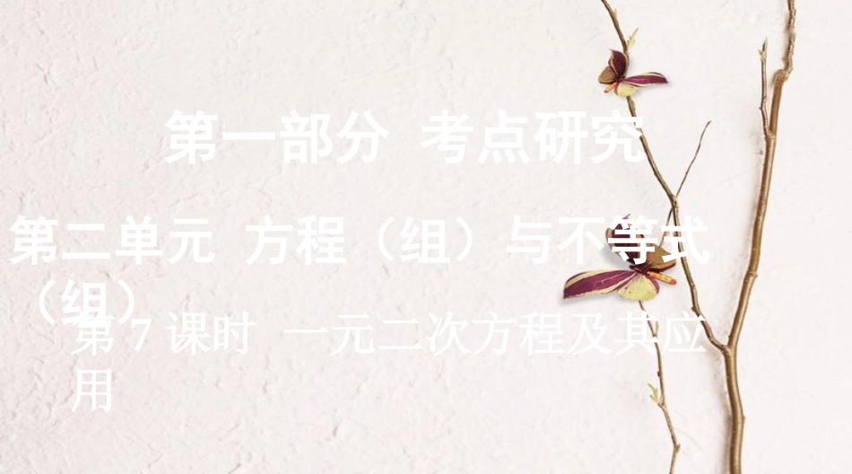 浙江省中考数学复习第一部分考点研究第二单元方程（组）与不等式（组）第7课时一元二次方程及其应用课件_第1页
