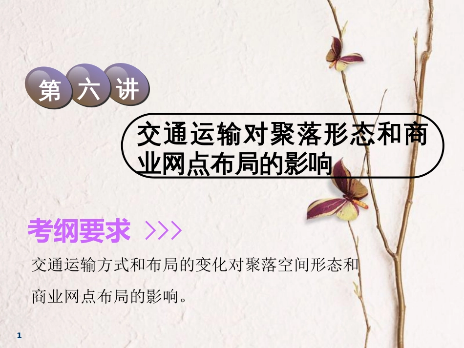 2019版高考地理一轮复习 第2部分 人文地理 第七章 生产活动与地域联系 第六讲 交通运输对聚落形态和商业网点布局的影响课件 中图版_第1页