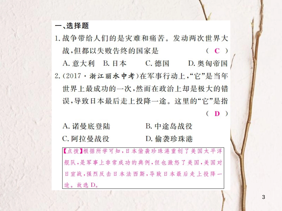 （通用版）九年级历史下册 期末专题复习 专题二 战争与和平习题课件 新人教版_第3页