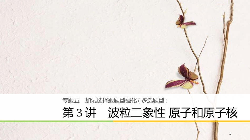 （浙江选考）版高考物理二轮复习 专题五 加试选择题题型强化（多选题型）第3讲 波粒二象性 原子和原子核课件_第1页