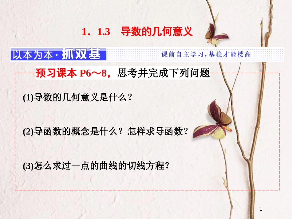 高中数学 第一章 导数及其应用 1.1 变化率与导数 1.3 导数的几何意义课件 新人教A版选修2-2_第1页