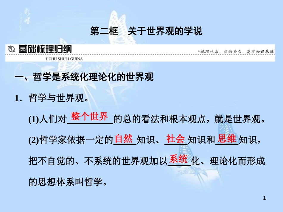 高中政治 第一课 美好生活的向导 第二框 关于世界观的学说课件 新人教版必修4_第1页