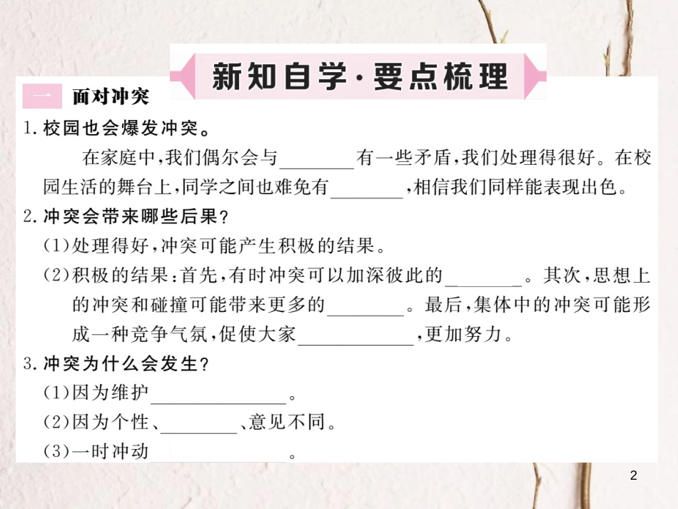 八年级道德与法治上册 第二单元 青春自画像 第六课 当冲突发生时 第1框《面对冲突我们的智慧》习题课件 人民版_第2页