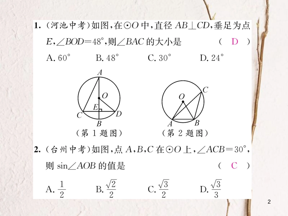 九年级数学下册 专题训练6 圆作业课件 （新版）北师大版_第2页