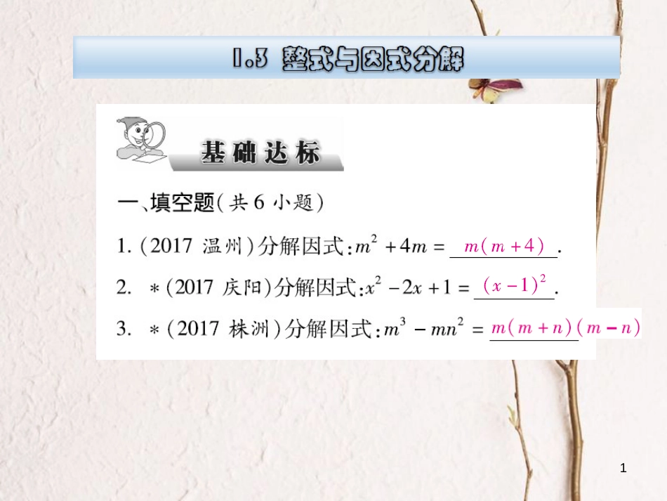 云南省中考数学总复习 第一章 数与式 1.3 整式与因式分解课件_第1页