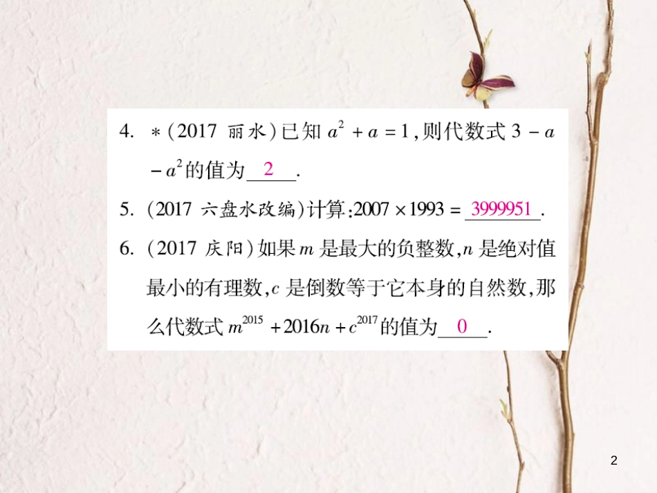 云南省中考数学总复习 第一章 数与式 1.3 整式与因式分解课件_第2页