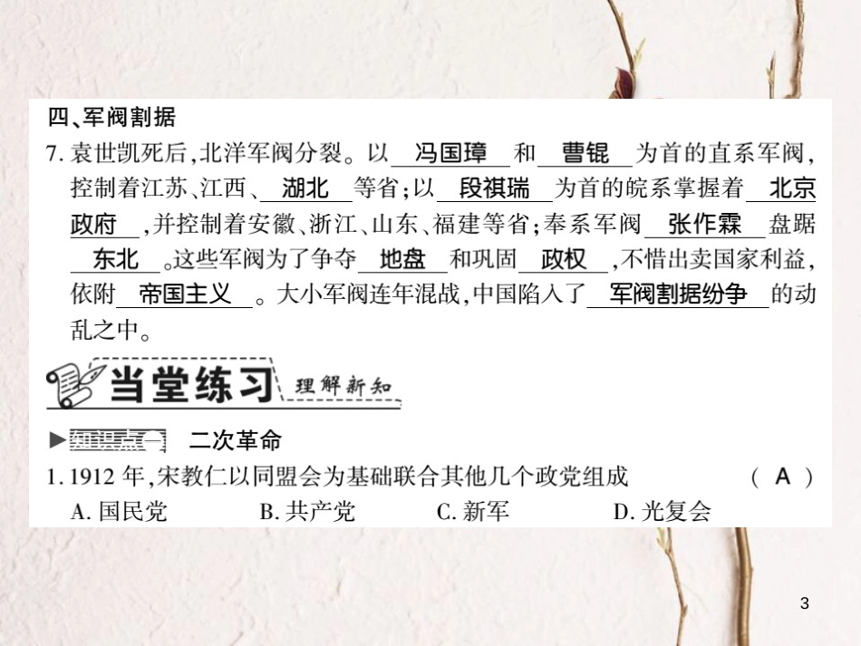 八年级历史上册 第三单元 资产阶级民主革命与中华民国的建立 第11课 北洋政府的黑暗统治习题课件 新人教版_第3页