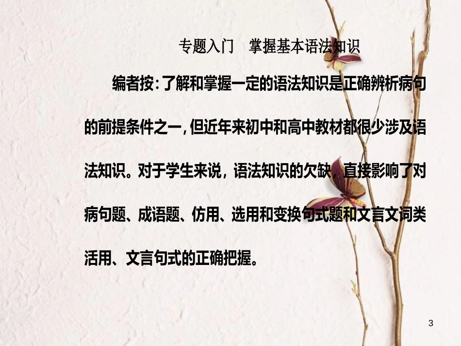 2019版高考语文总复习 第一部分 语言文字应用 专题二 辨析并修改病句 专题入门 掌握基本语法知识课件_第3页