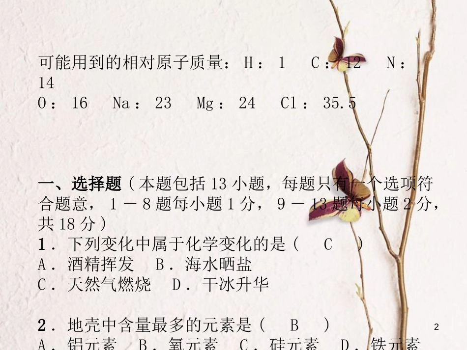 （青海专版）中考化学总复习 毕业升学考试模拟试卷（二）课件_第2页