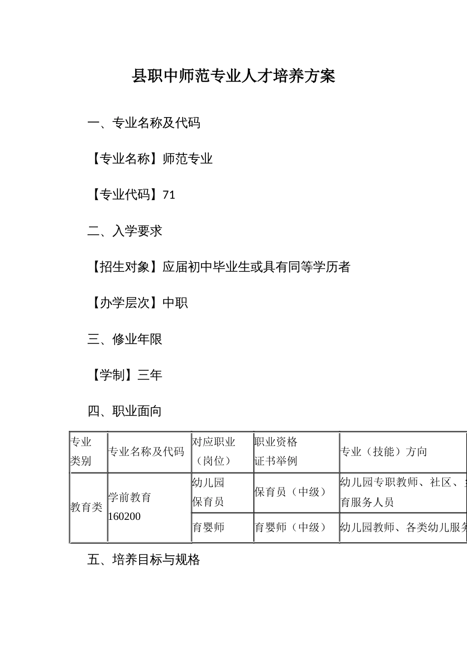 县职中师范专业人才培养方案_第1页