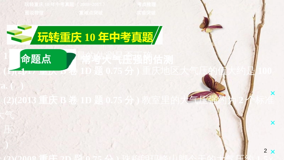 重庆市中考物理总复习 第4讲 压强 第二节 液体压强 气体压强课件_第2页