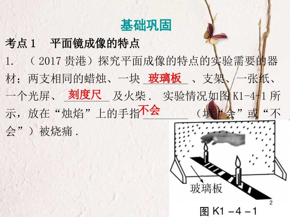广东省中考物理总复习 第一部分 基础复习 第4课时 平面镜及其应用课后作业课件_第2页