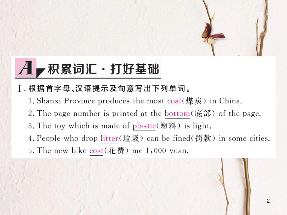（安徽专版）九年级英语全册 Unit 13 We’re trying to save the earth（第1课时）习题课件 （新版）人教新目标版_第2页