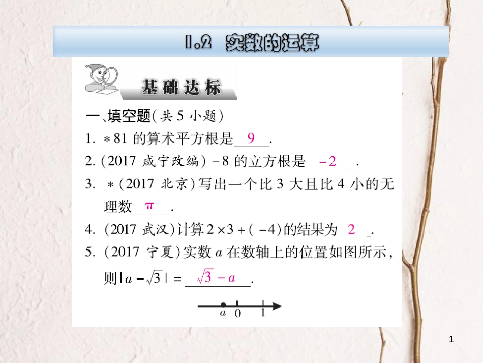 云南省中考数学总复习 第一章 数与式 1.2 实数的运算课件_第1页