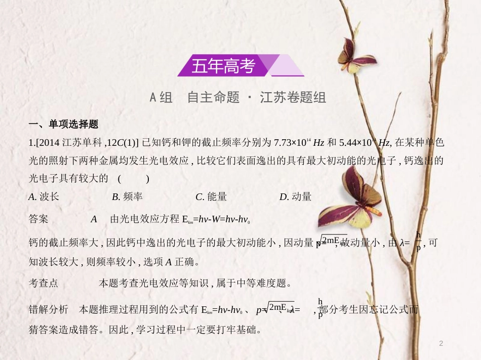 2019版高考物理总复习 专题十六 波粒二象性 原子物理课件_第2页