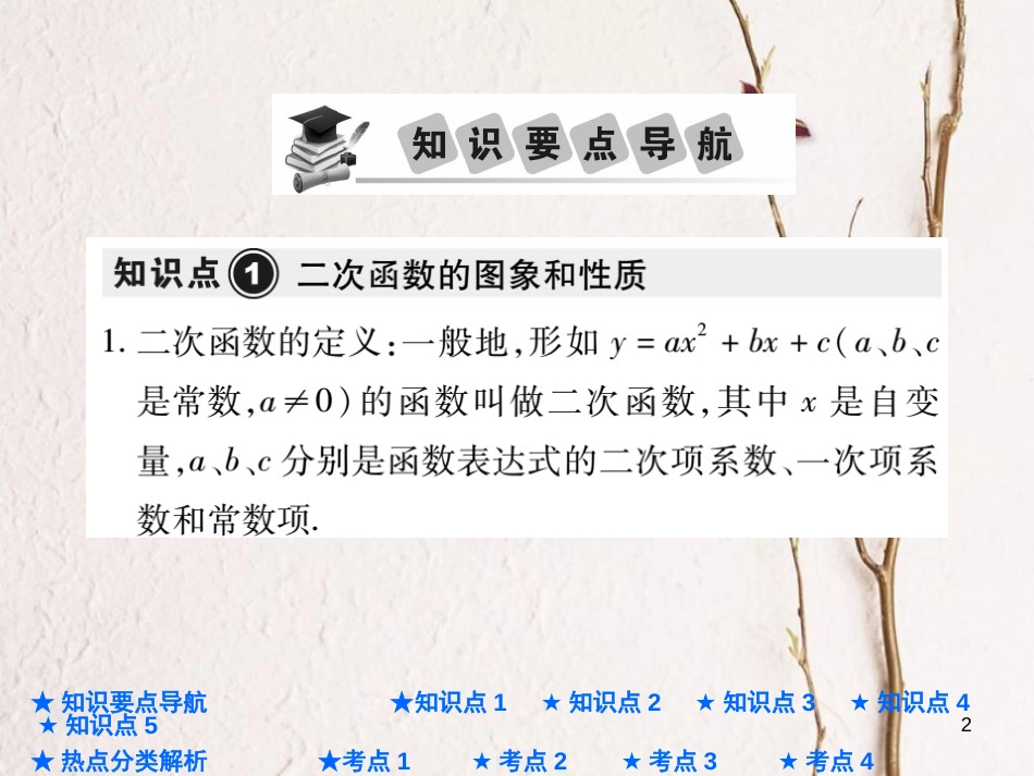 中考数学总复习 第一部分 基础知识复习 第3章 函数及其图象 第4讲 二次函数的图象与性质课件_第2页