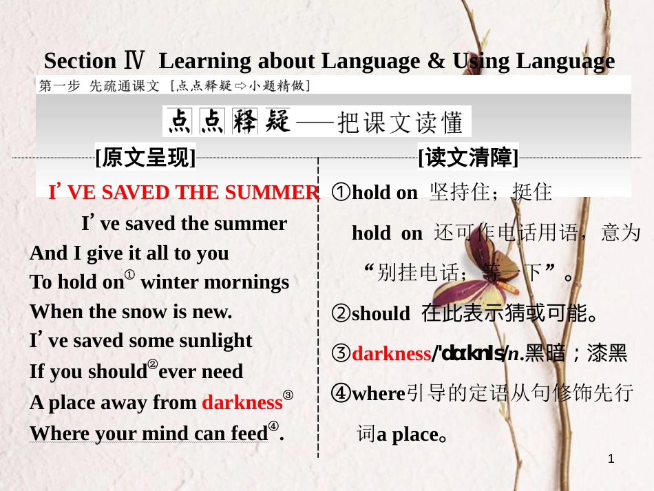 高中英语 Unit 2 Poems Section Ⅳ Learning about Language amp；Using Language课件 新人教版选修6_第1页