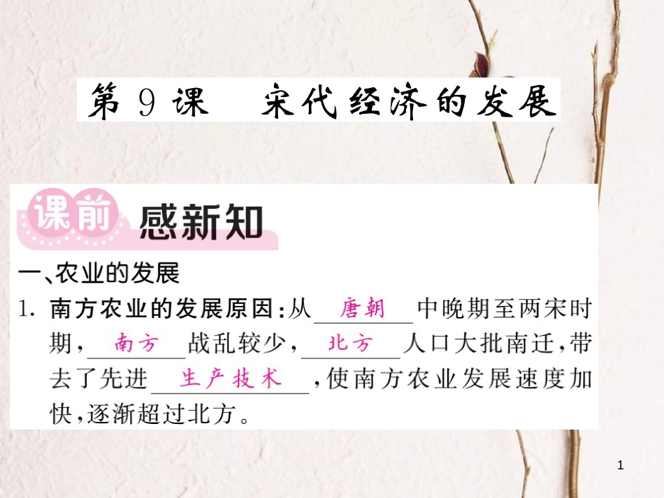 七年级历史下册 第二单元 辽宋夏金元时期：民族关系发展和社会变化 第9课 宋代经济的发展课件 新人教版[共14页]_第1页