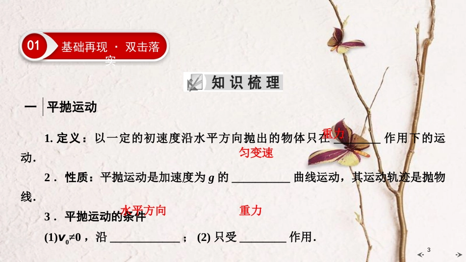 2019年高考物理大一轮复习 第04章 曲线运动 万有引力定律 第2讲 平抛运动课件 新人教版_第3页