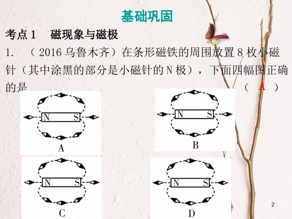 广东省中考物理总复习 第一部分 基础复习 第27课时 磁现象和电流的磁场课后作业课件_第2页