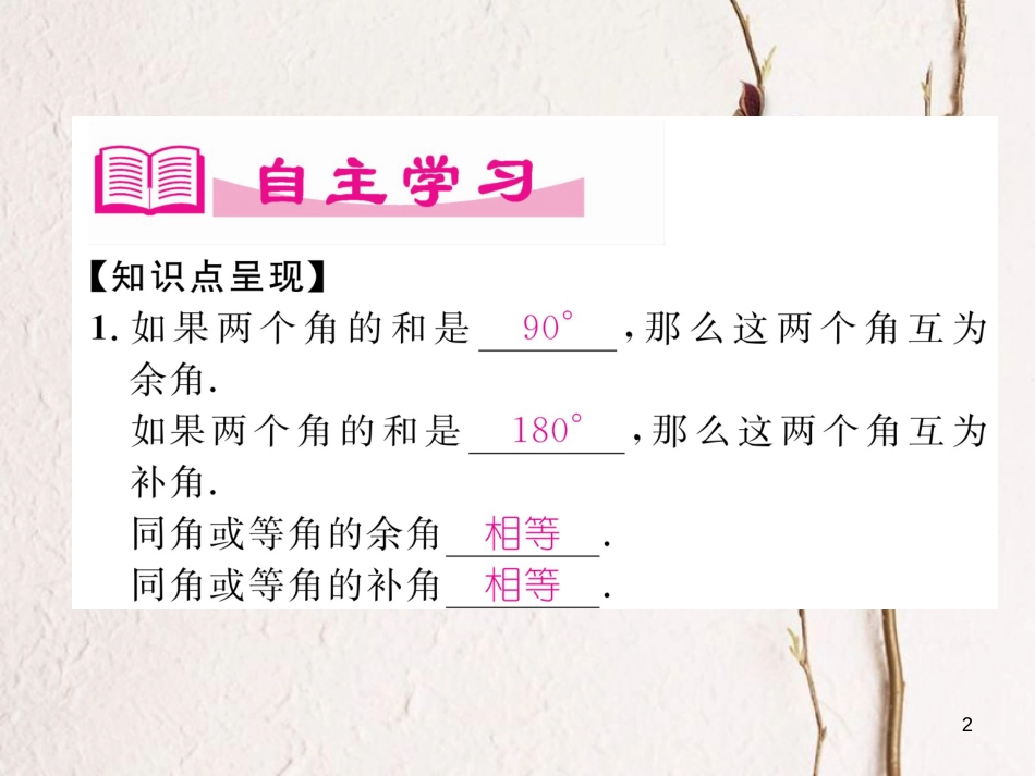 七年级数学下册 第2章 相交的平行线 1 两条直线的位置关系（1）作业课件 （新版）北师大版_第2页