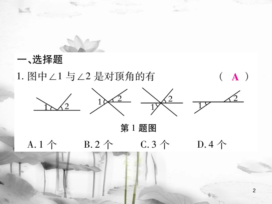 七年级数学下册 专题一 相交线与平行线习题课件 （新版）新人教版_第2页